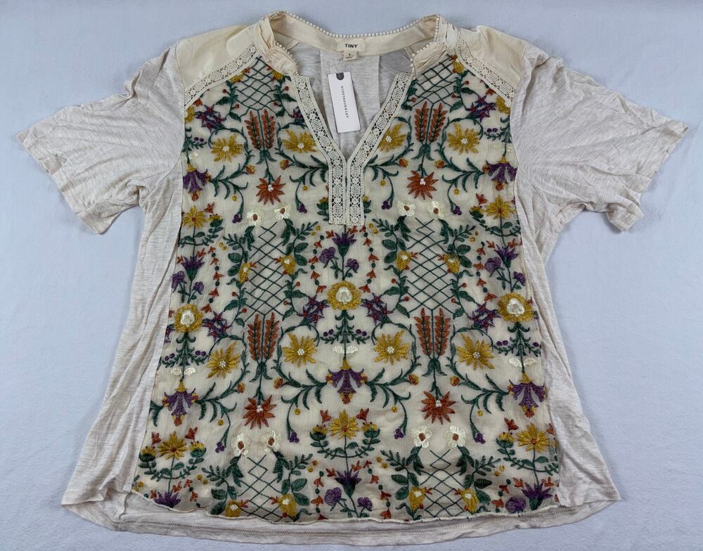 Anthropologie TINY Embroidered Tee Women L NWT